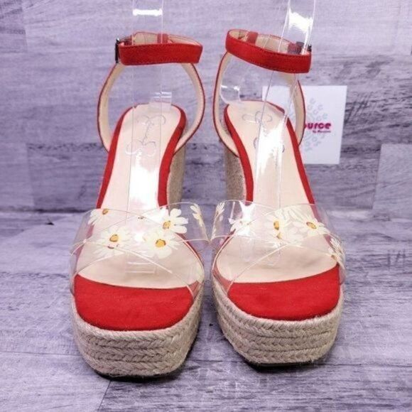 Jessica Simpson Semie Floral Jelly Strap Espadrille Wedge Sandal Red Women 9 NEW - Picture 2 of 8